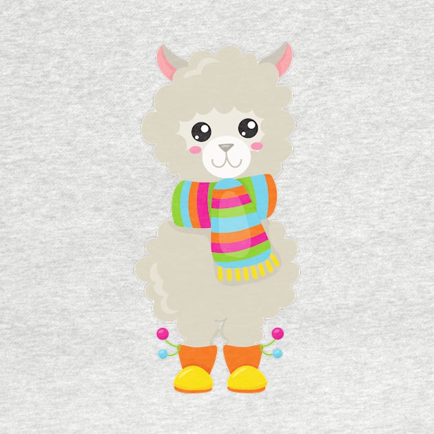 Cute Llama, Little Llama, Alpaca, Llama With Scarf by Jelena Dunčević